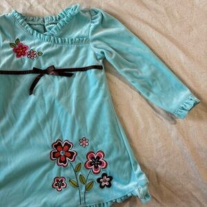 Vintage Toddler Blue Velvety Floral Embroidered Dress or Nighty